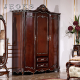 乔克斯新古典家具 美式三门衣柜欧式实木雕花衣柜卧室整体衣橱