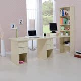 璞碟双人桌电脑桌台式桌家用书柜组合书架书桌办公桌 浅胡桃色 2.
