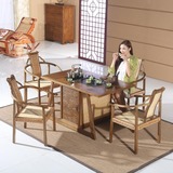 桌藤椅套件茶桌椅组合实木仿古功夫茶艺桌茶台桌 方形茶几茶具