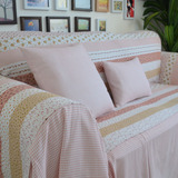 韩式粉色碎花款格子摆尾边沙发套/沙发罩/沙发布/沙发巾定做尺寸