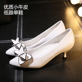 香港IT代购2015新款低跟单鞋女蝴蝶结白色高跟鞋细跟矮跟女鞋秋季