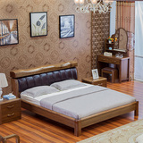实木床 胡桃木色双人大床 卧室1.8米排骨架气动高箱床 实木婚床
