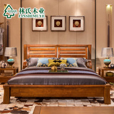 林氏木业中式实木床1.5 1.8双人床大床卧室床头柜家具组合LA002