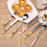 小熊韩式彩色釉骨瓷柄不锈钢餐具 可爱卡通萌物创意刀叉勺筷子