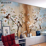 蕊西中式复古墙纸壁画 做旧客厅电视背景墙壁纸 花鸟电视墙壁纸画
