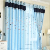 海底世界蓝色小鱼儿童房男孩女孩卧室客厅卡通定制全遮光成品窗帘