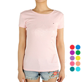 Tommy Hilfiger女士旗标螺纹纯棉纯色圆领短袖T恤 美国代购 正品