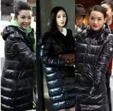 香港正品代购 2015冬季新款明星同款中长款加厚亮面女修身 羽绒服