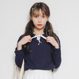 韩国2016夏季新款纯色娃娃领系带长袖宽松百搭清新打底衬衫T恤女
