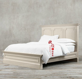 美式乡村雕花橡木靠背双人床 欧式简约婚床卧室高档做旧白实木床