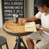 美式铁艺咖啡酒吧桌椅组合简约升降茶几做旧小圆桌复古实木小茶几