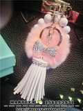韩国创意可爱水钻天使汽车钥匙扣女包挂件毛绒獭兔毛球钥匙链吊坠