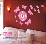 蝴蝶结 大型创意时钟贴纸 可移除装饰客厅卧室电视墙家居背景墙贴
