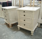 叁丘复古实木床头柜 美式做旧带抽仿古白床头柜法式欧式柜子家具