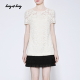 新客体验SongofSong歌中歌夏季黑白拼接优雅蕾丝连衣裙装54205540