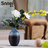 家居饰品欧美式餐桌摆设禅意日式陶瓷插花瓶假花高品质仿真花套装