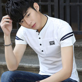 男士短袖T恤青少年韩版潮流半高领衣服夏季半截袖学生圆领打底衫