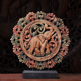 泰国工艺品家居 柚木创意雕刻大象镂空摆件 实木手工客厅装饰摆设