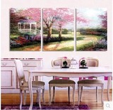 精准印花DMC十字绣 最新款 客厅卧室大幅三联画油画风景 樱花树