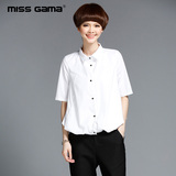 MISS GAMA2016夏季新品品牌女装纯色休闲翻领打底衬衣短袖衬衫女