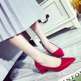 欧洲站小香风同款红色单鞋粗跟尖头性感春夏款韩版低跟方跟女鞋潮