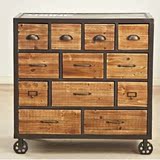 美式乡村复古定做做旧实木家具储物柜收纳柜创意12抽带轮柜子斗柜