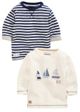 【现货】英国童装NEXT2016春男宝男童条纹小帆船 长袖T恤 2件组