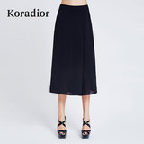Koradior/珂莱蒂尔正品女装2016夏季新品修身显瘦黑色阔腿裤裤子
