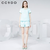 CCDD2016夏装新专柜正品女 欧根纱围棋格绣花上衣+短裤两件套装