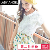Ladyangel2016夏季新款翻领连肩短袖衬衫蕾丝装饰衬衣女61150992