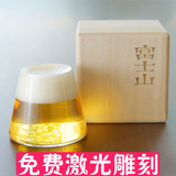 创意水杯 富士山啤酒杯子 高硼硅玻璃果汁杯生日礼物桐木盒装礼品