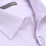 Romon/罗蒙衬衫 男士短袖粉紫色格子商务休闲半袖全棉免烫衬衣