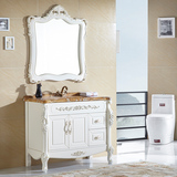 欧式浴室柜 简欧式仿古落地实木橡木PVC板大理石洗手台盆百城包邮