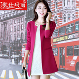 2015春装新款韩版风衣 女式长袖中长款外套修身外衣 休闲大码女装