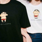 夏季情侣装个性蜡笔小新卡通印花短袖T恤女韩版纯棉圆领大码半袖
