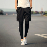 跑男系列潮男短裤套装搭配打底裤真两件套日系运动学生装纯棉短裤