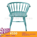 汉资欧式田园乡村风格彩漆做旧实木餐椅书椅带扶手小椅子现货直销
