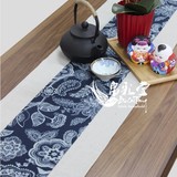中国风中式布艺棉麻拼布桌旗床旗装饰布蓝印花茶几旗茶馆盖布台布