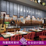 怀旧摇滚音乐墙纸吉他舞台金属3d壁纸涂鸦餐厅酒吧ktv大型壁画