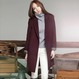 2015秋冬新款 韩版修身双面羊绒中长款羊毛呢大衣显瘦西装外套女