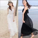 2016夏装韩版波西米亚度假沙滩仙女长裙吊带蕾丝抹胸性感连衣裙女