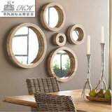 简约实木化妆镜壁挂壁镜客厅装饰镜圆形玄关镜后现代餐边镜 G110