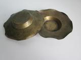 古玩杂项 铜器收藏 清代莲叶形状铜茶托一对 包老包真