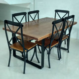 美式乡村复古铁艺实木餐桌椅组合长方形做旧会议桌实木咖啡厅桌椅