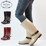 PRUNEL品牌 时尚女高筒雨鞋 金属扣带保暖胶鞋 防滑耐磨马丁雨靴