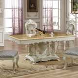 欧式大理石餐桌法式长方形餐桌椅组合1.8米别墅雕花大饭桌象牙白
