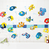 卫生间淋浴室墙壁瓷砖玻璃装饰可移除贴画儿童房墙贴纸卡通海洋鱼