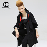 预售COCOBELLA秋季新品收腰显瘦女连帽撞色中长款风衣外套CT410