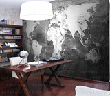 背景墙纸大型壁画无纺布3d复古怀旧黑白世界地图西餐厅酒吧奶茶店