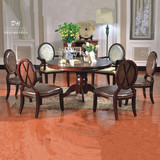 美式简约新古典实木餐桌餐厅咖啡色餐桌椅红橡木圆形餐桌6人餐桌